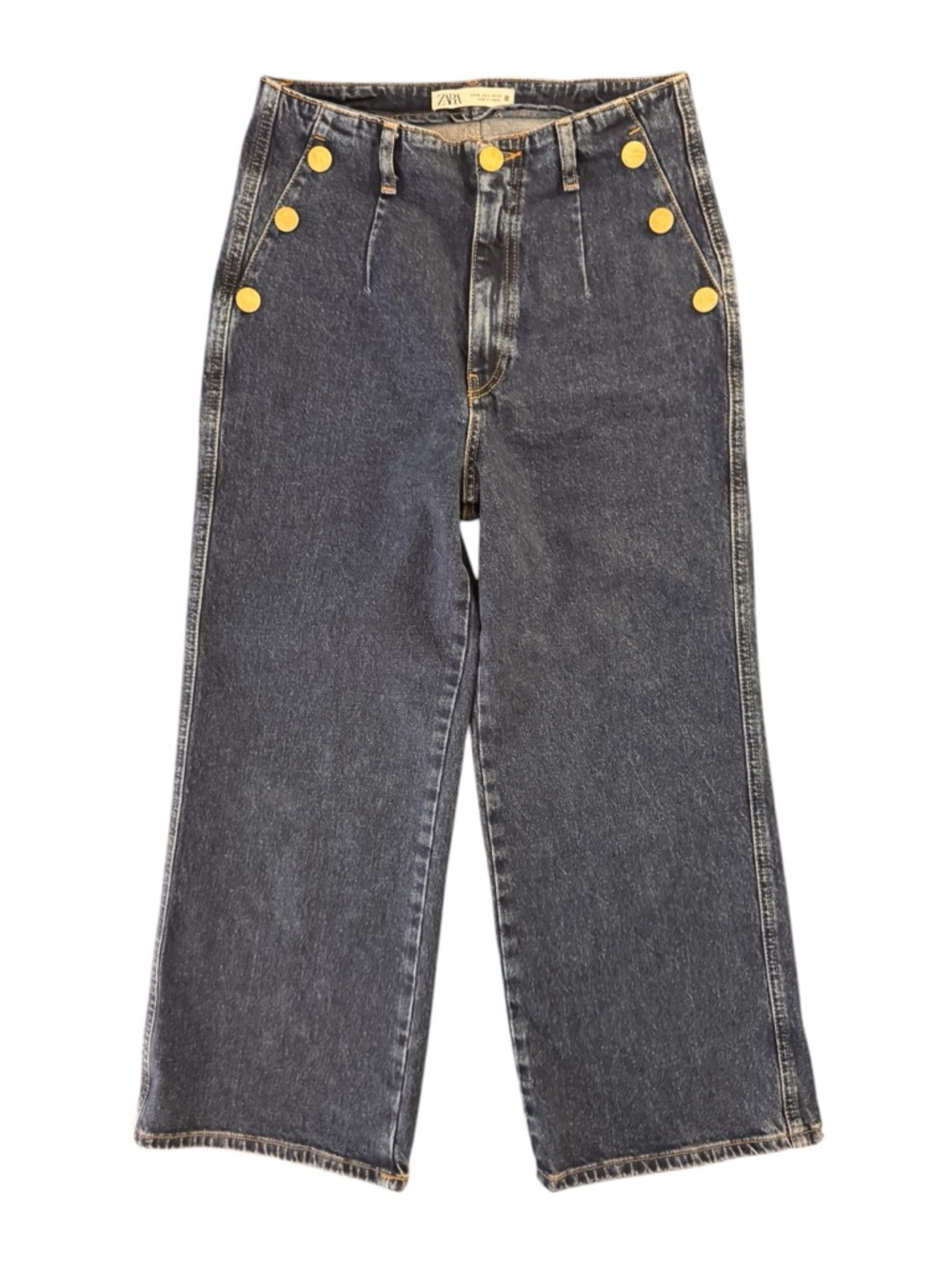 Zara Dark Blue Wide Leg Jeans with Gold Buttons